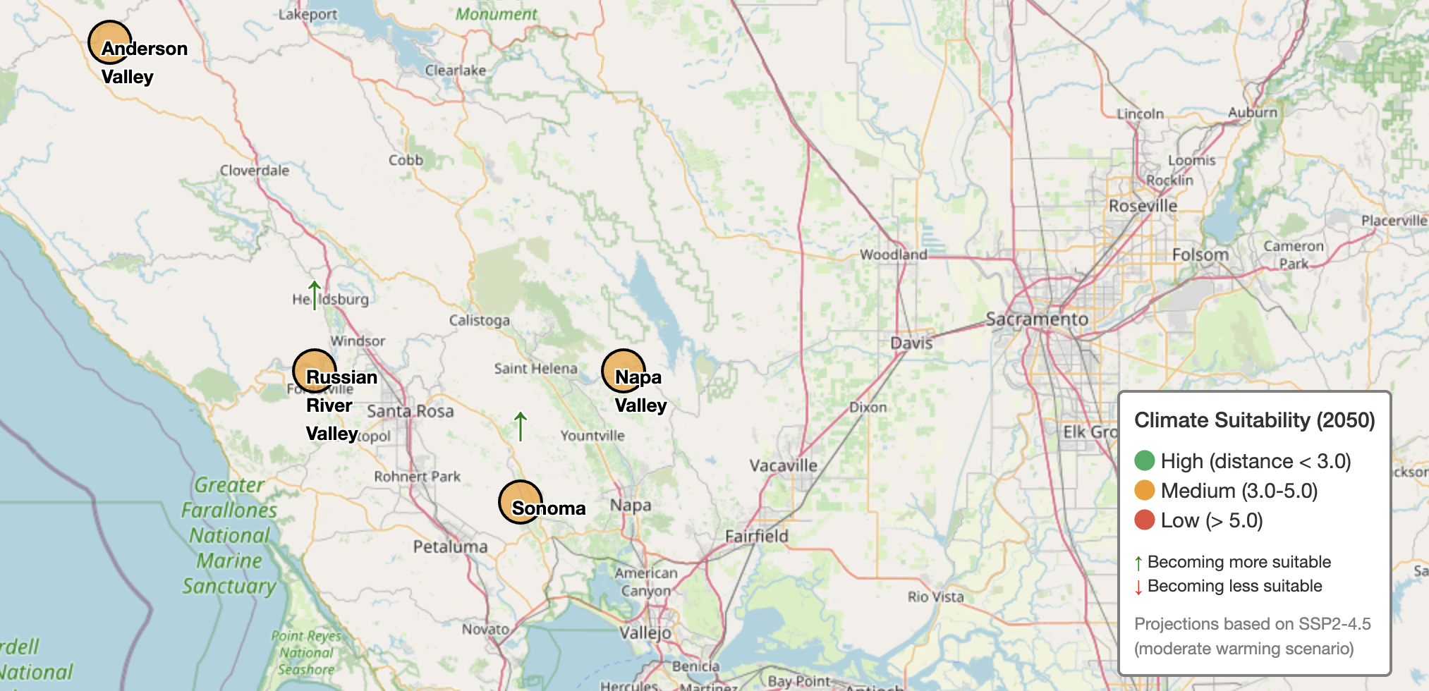 Wine Climate Adaptation - 2050 Climate Suitability Map